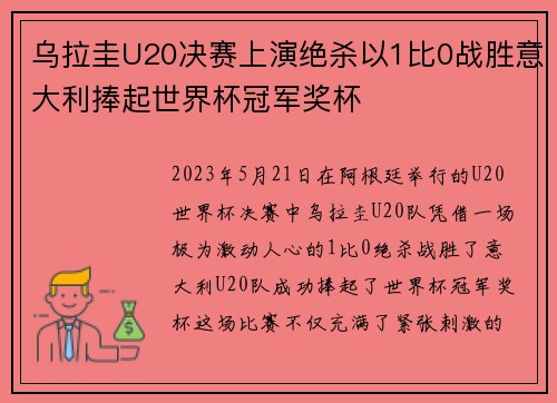乌拉圭U20决赛上演绝杀以1比0战胜意大利捧起世界杯冠军奖杯 乌拉圭U20决赛上演绝杀以1比0战胜意大利捧起世界杯冠军奖杯